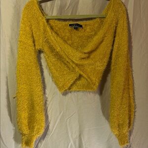 Blue Blush Size S. Yellow Fuzzy Sweater Cropped with wide bell sleeves